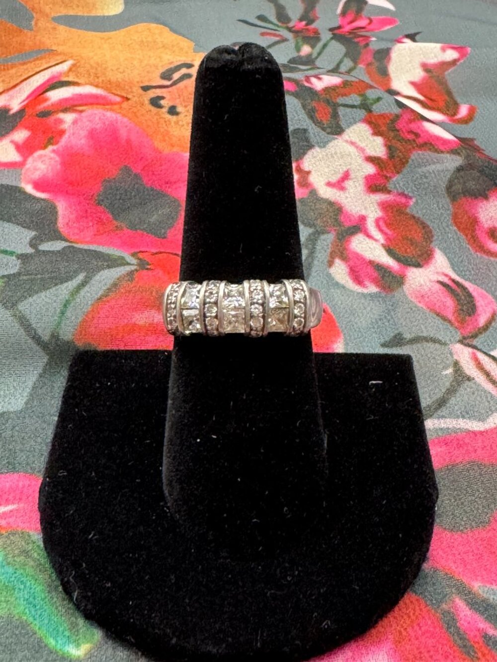 Vintage QVC Diamonique Sterling Silver Chunky Band Ring 7.75